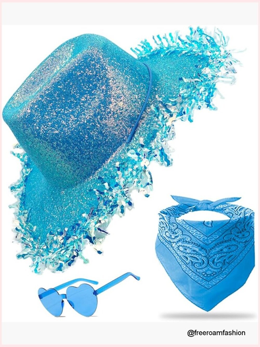Reflective Sequins Cowboy Hat with Bandana & Sunglasses